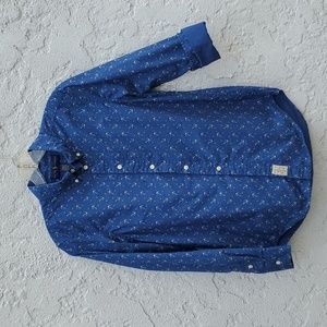 Ralph Lauren Blue Anchor Print Button Down Long Sleeve Shirt Size Large